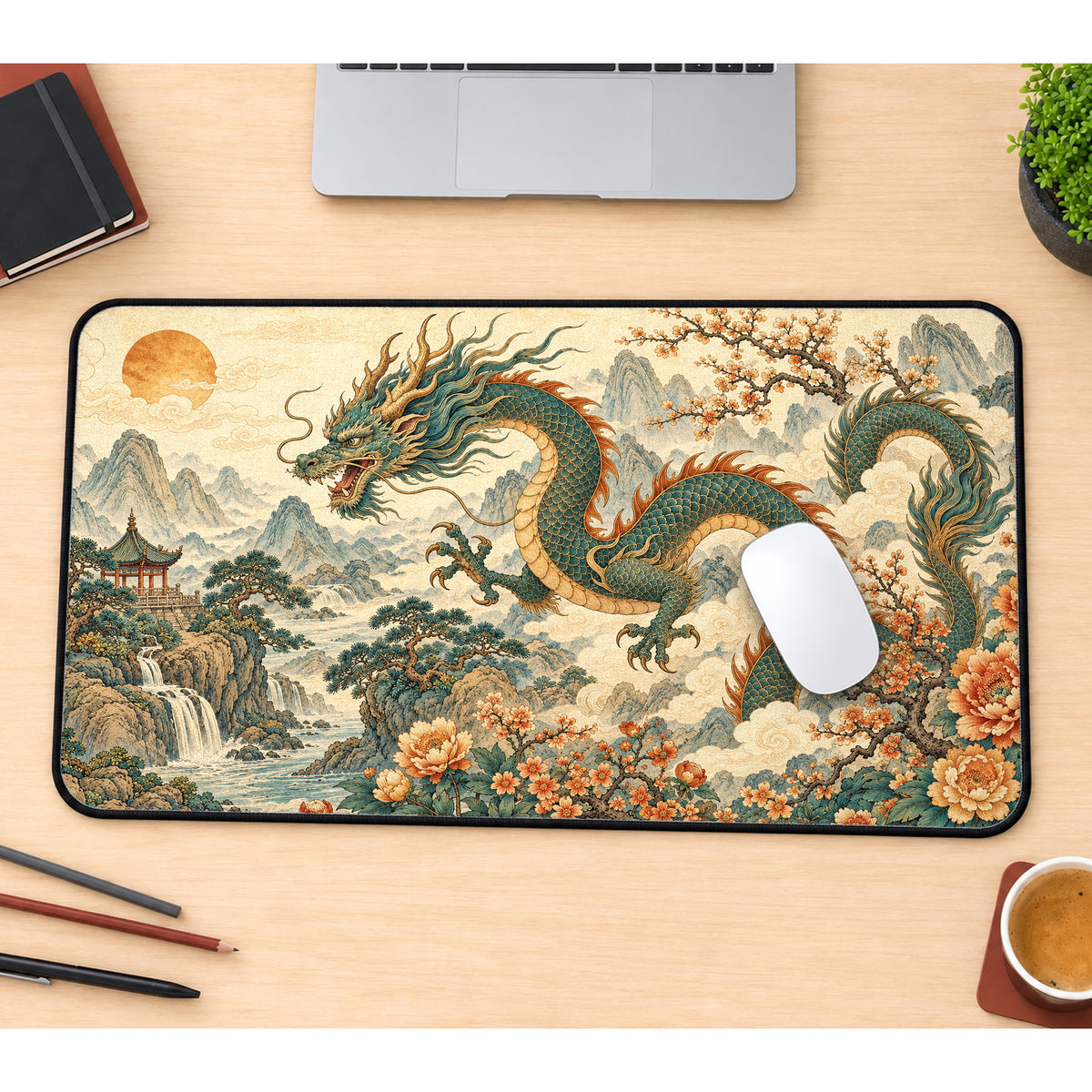 Vintage Chinese Dragon Desk Mat — product mockup 1