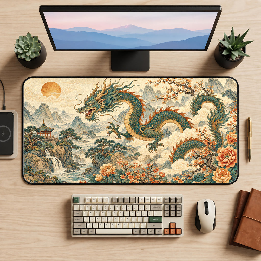 Vintage Chinese Dragon Desk Mat — product mockup 2