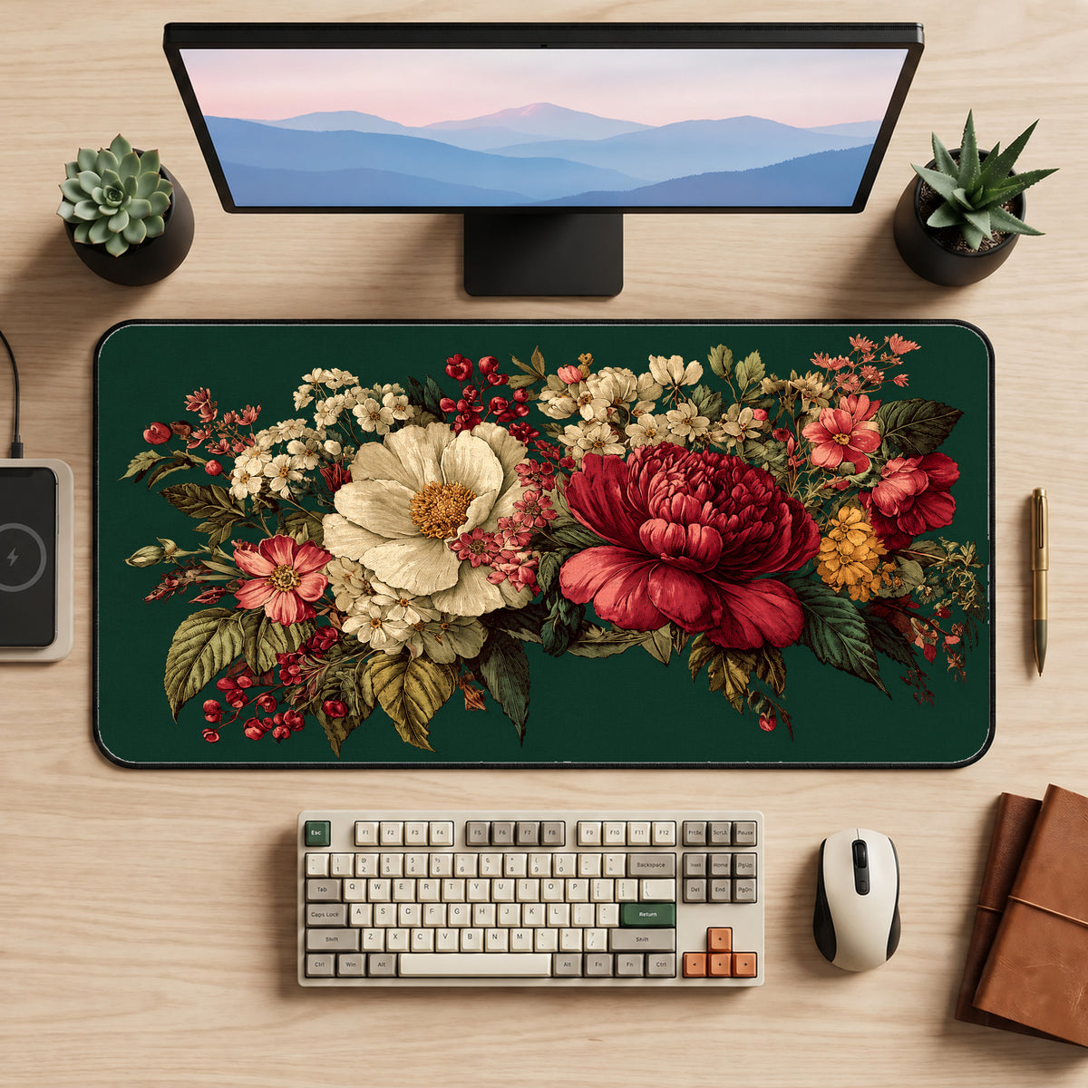 Victorian Botanical Bouquet Desk Mat — product mockup 2