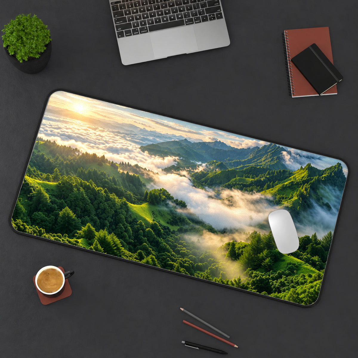 Lush Mountain Morning Desk Mat — product mockup 3