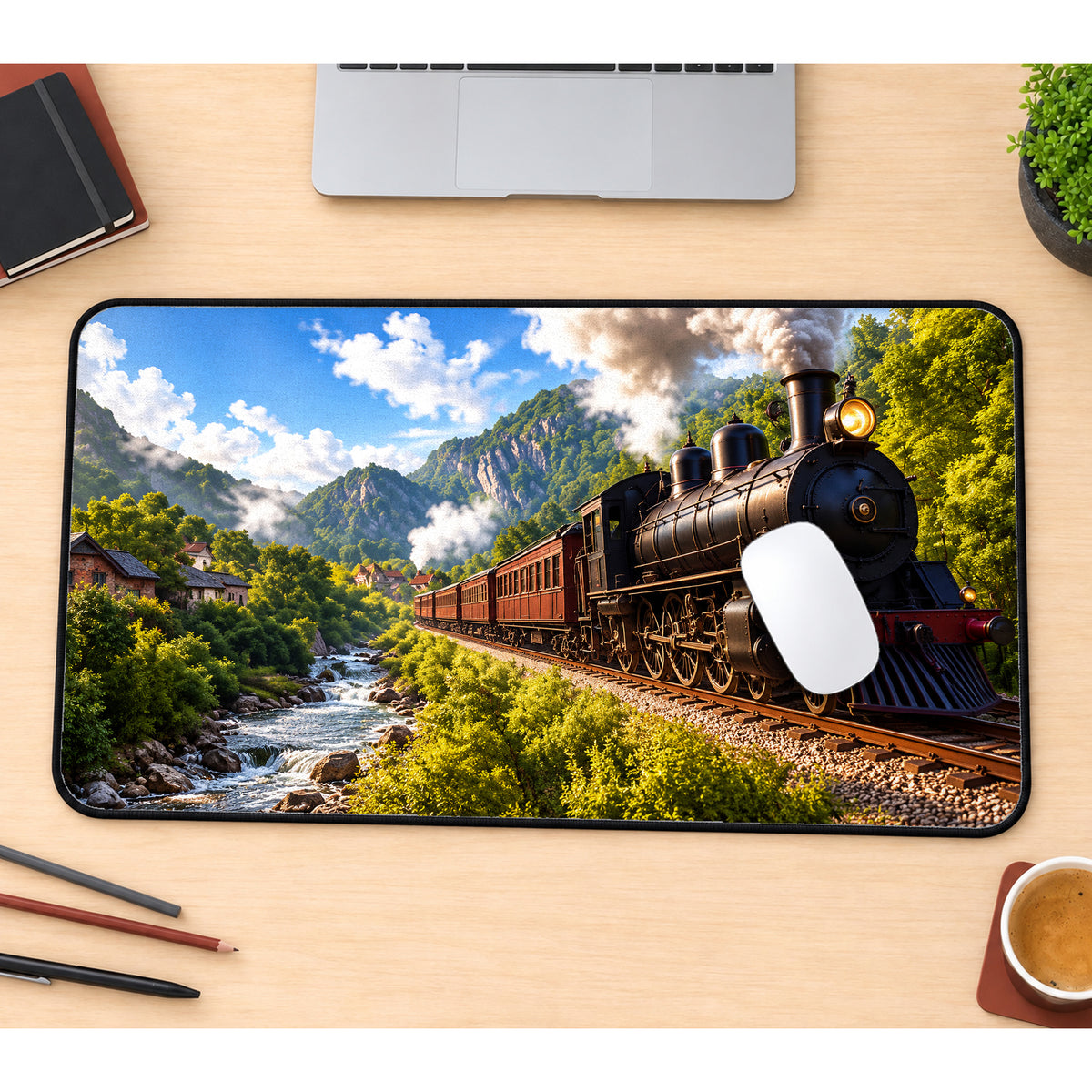 Scenic Steam Train Desk Mat — product mockup 1