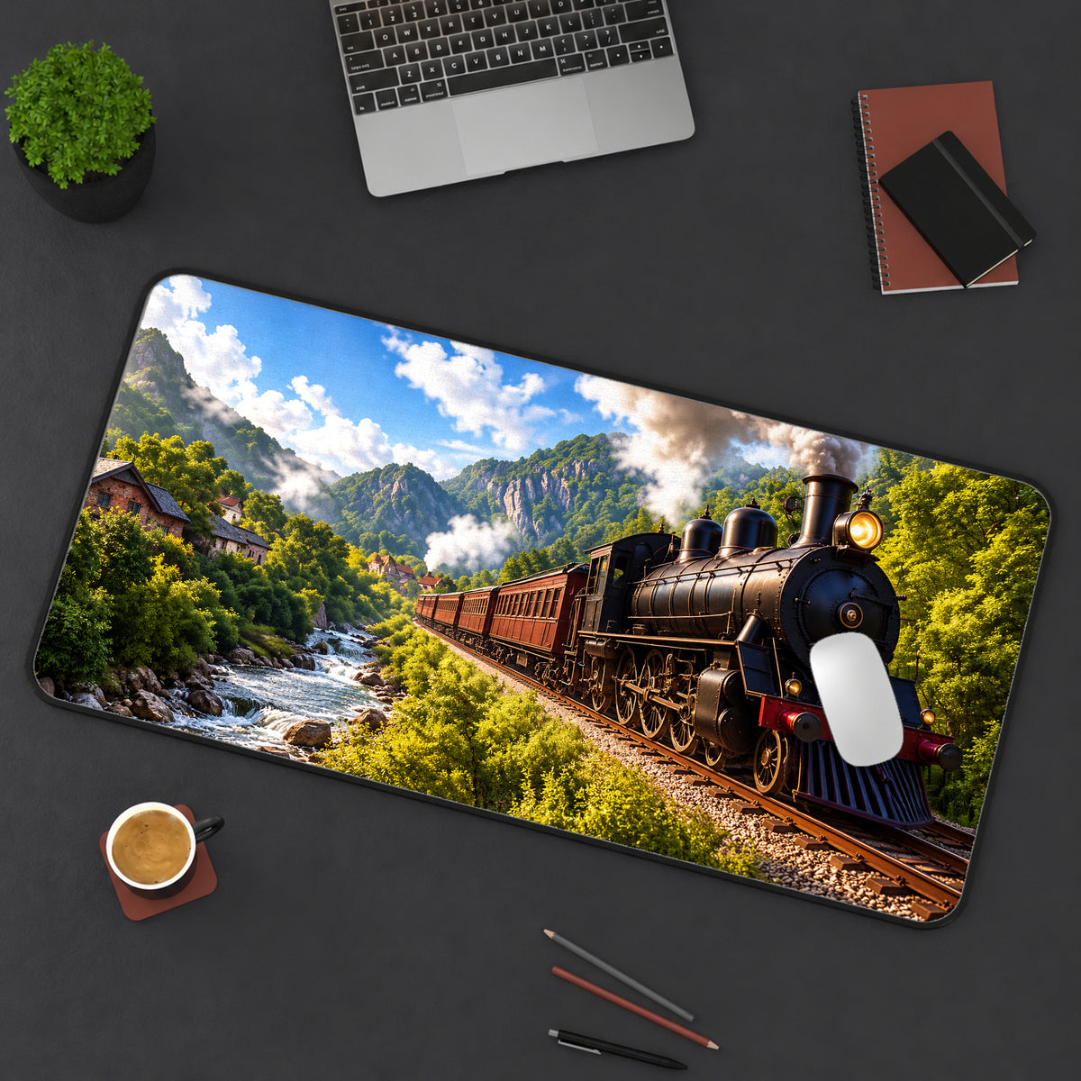 Scenic Steam Train Desk Mat — product mockup 3