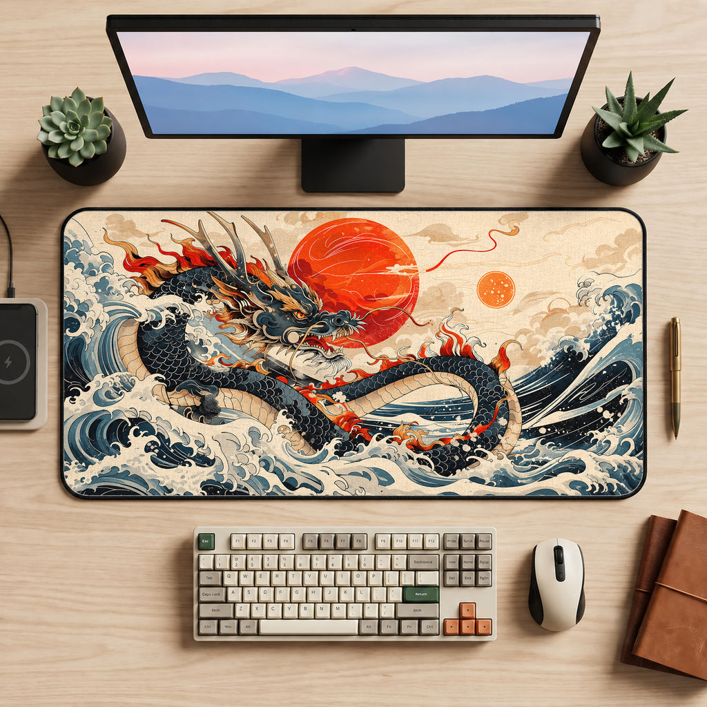 Japanese Dragon and Red Sun Desk Mat — product mockup 2