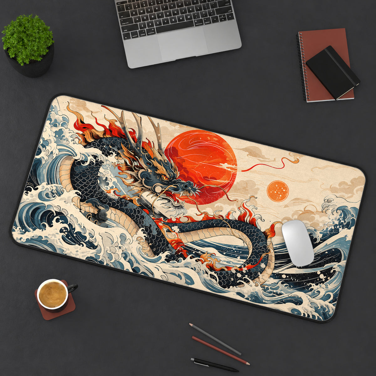 Japanese Dragon and Red Sun Desk Mat — product mockup 3