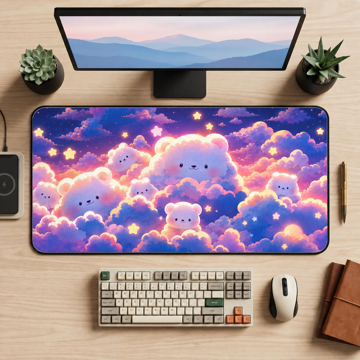 Pastel Cloud Friends Desk Mat — product mockup 2