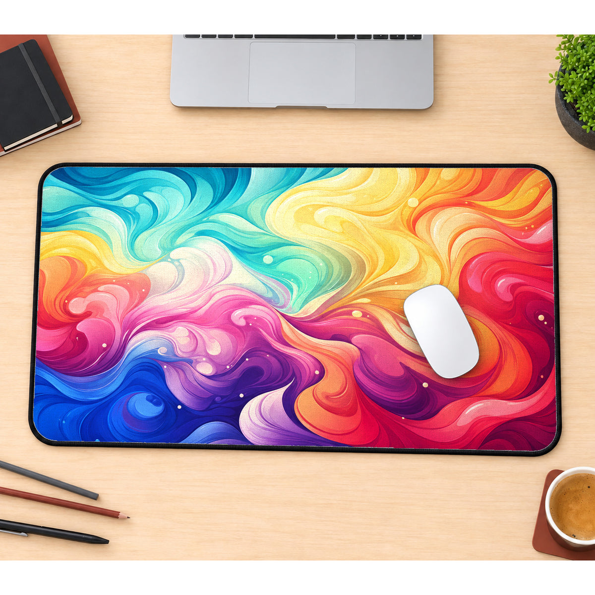Pastel Rainbow Swirls Desk Mat — product mockup 1