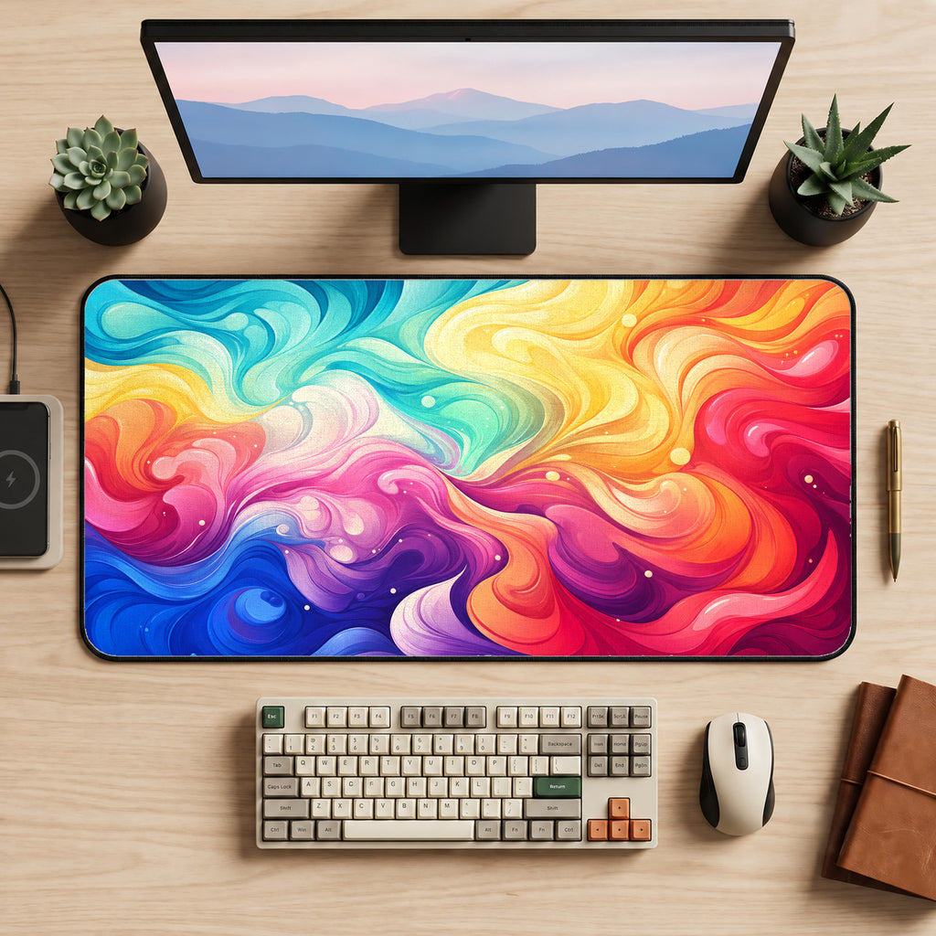 Pastel Rainbow Swirls Desk Mat — product mockup 2