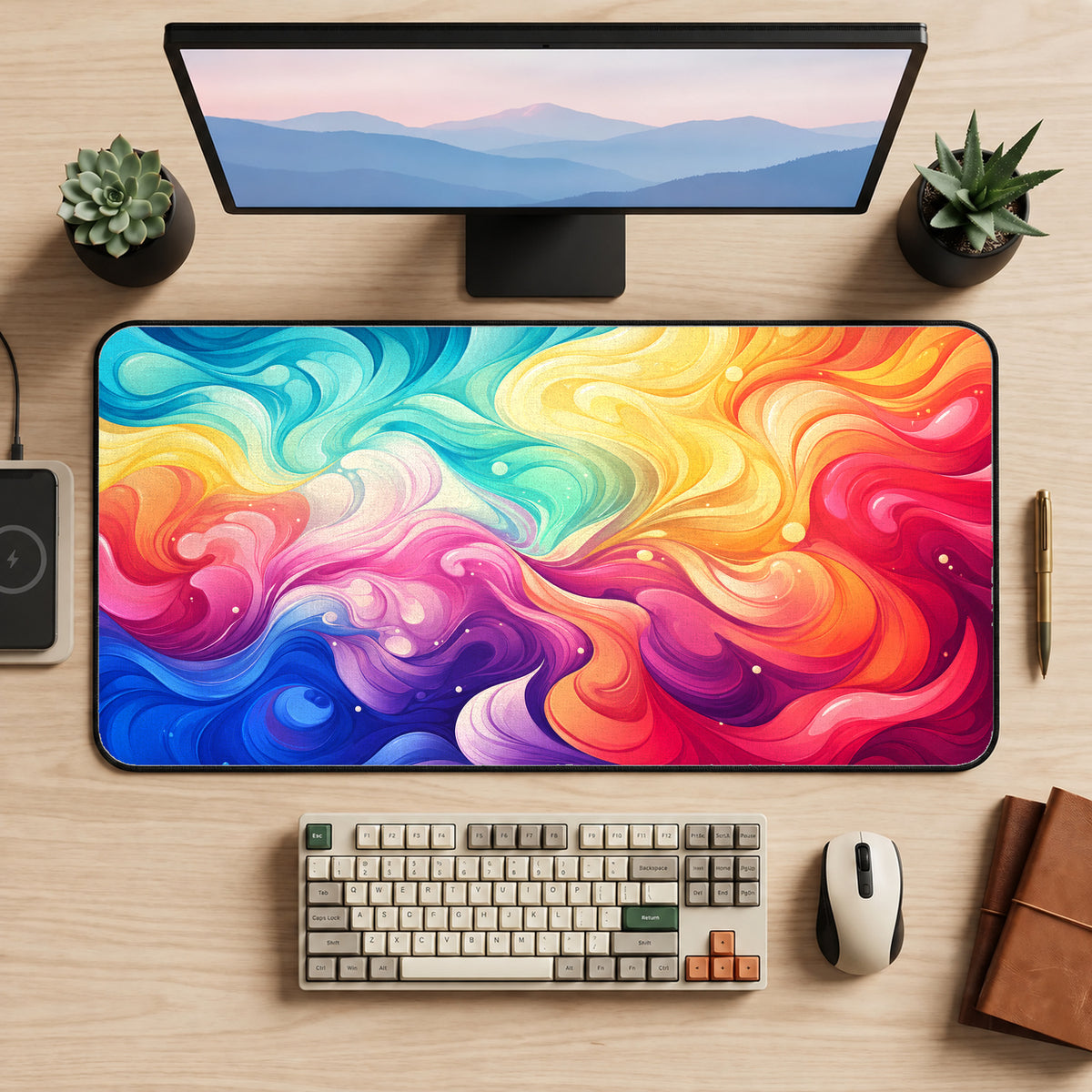Pastel Rainbow Swirls Desk Mat — product mockup 2