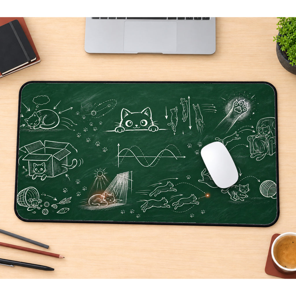 Chalkboard Cat Physics Desk Mat — product mockup 1