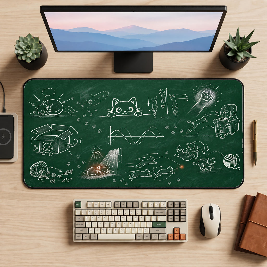 Chalkboard Cat Physics Desk Mat — product mockup 2