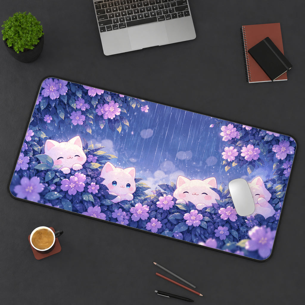 Cats in Purple Hydrangeas Desk Mat — product mockup 3