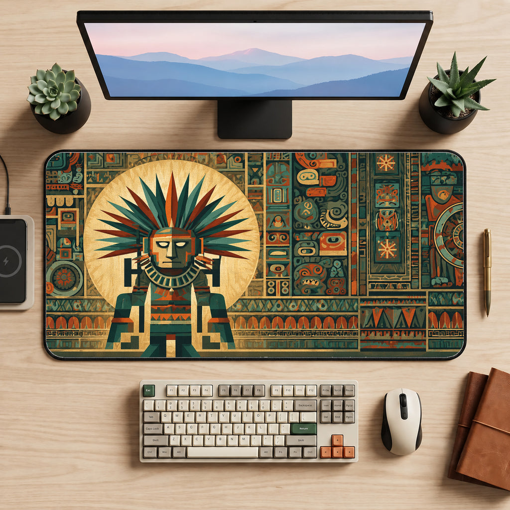 Aztec Temple Guardian Desk Mat — product mockup 2