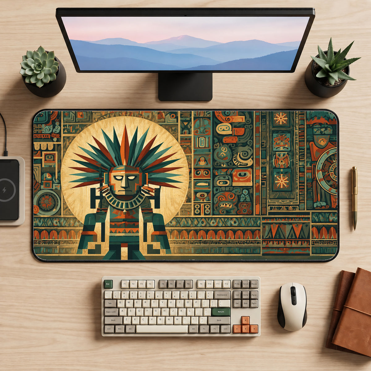 Aztec Temple Guardian Desk Mat — product mockup 2