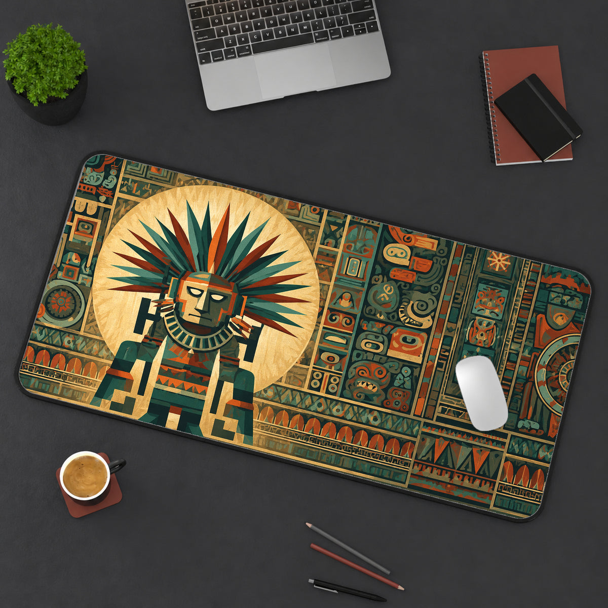 Aztec Temple Guardian Desk Mat — product mockup 3