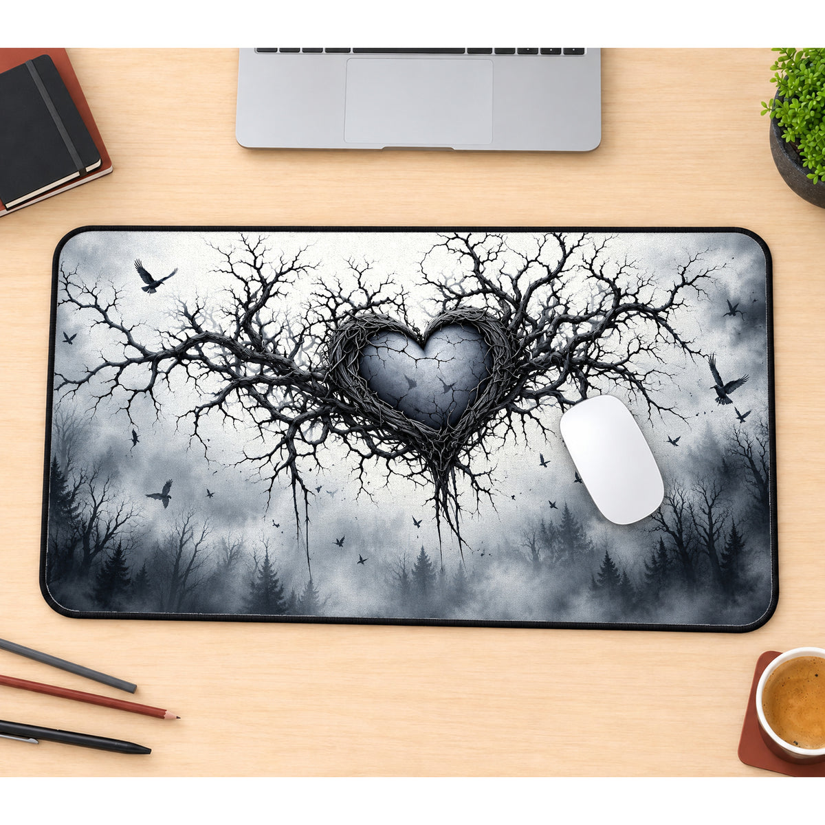 Thorny Gothic Heart Desk Mat — product mockup 1