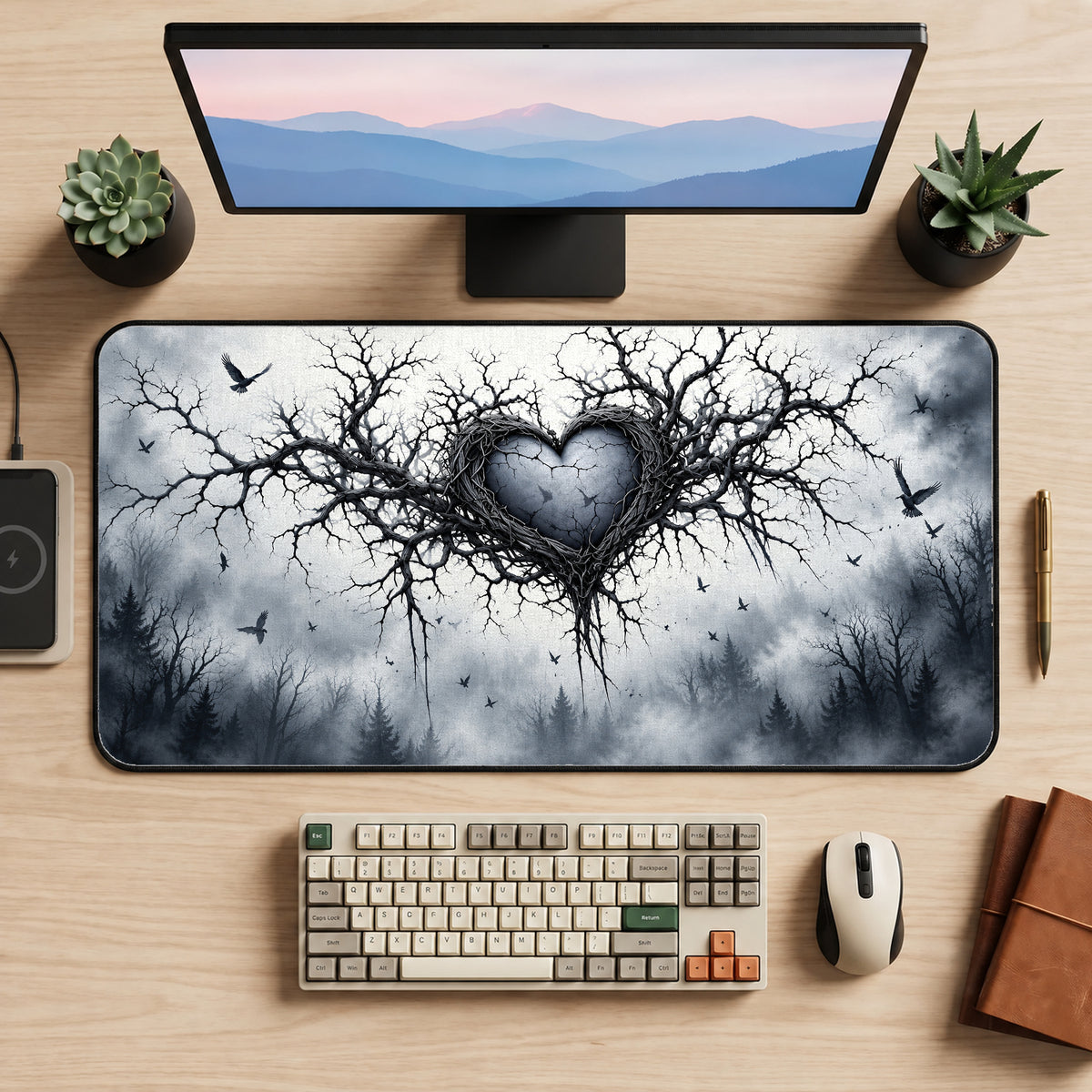 Thorny Gothic Heart Desk Mat — product mockup 2