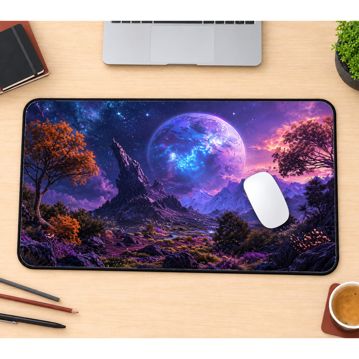 Violet Fantasy Moon Valley Desk Mat — product mockup 1