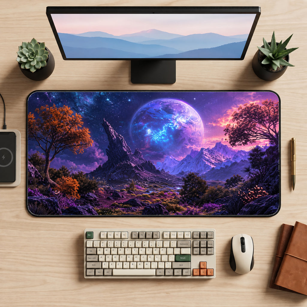 Violet Fantasy Moon Valley Desk Mat — product mockup 2