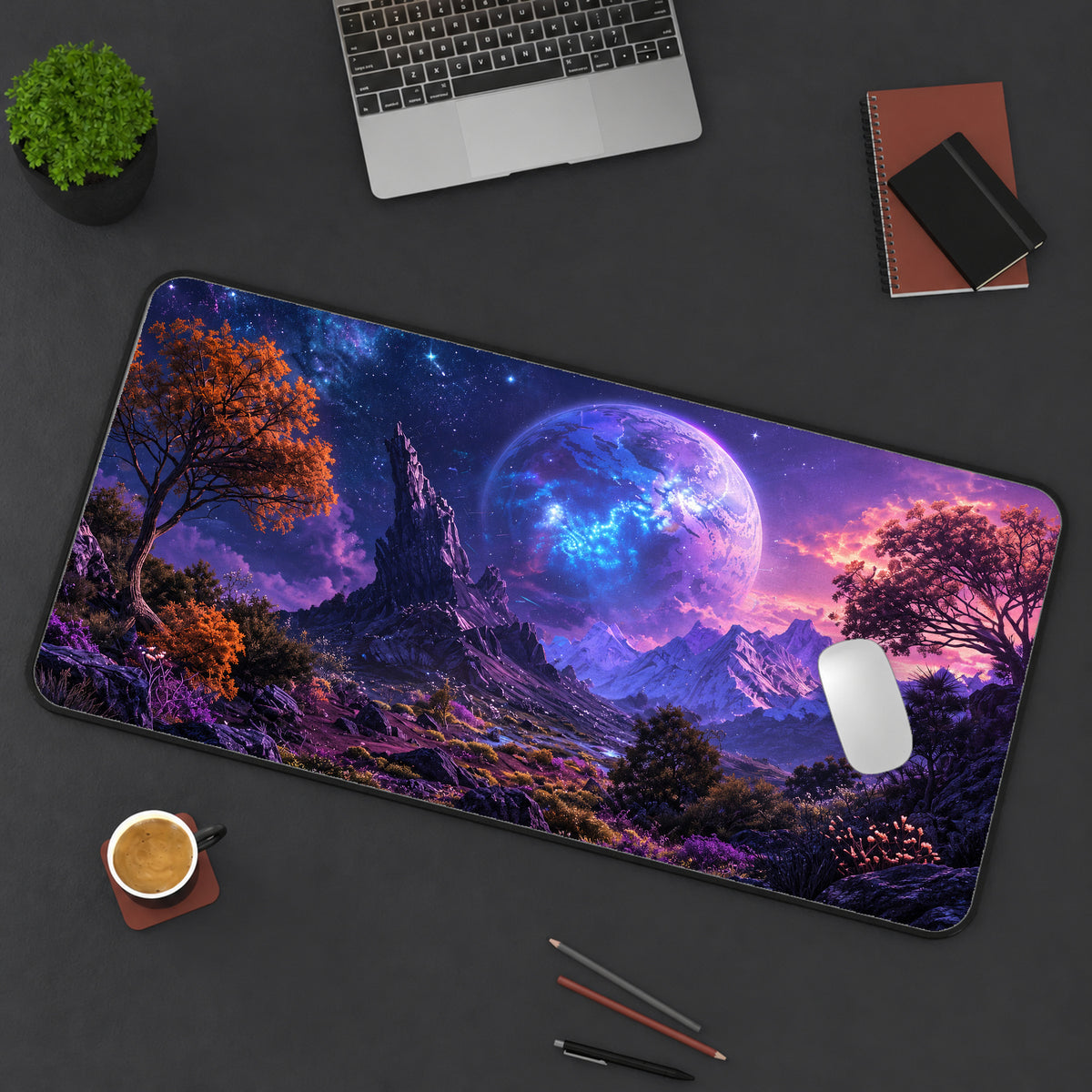 Violet Fantasy Moon Valley Desk Mat — product mockup 3