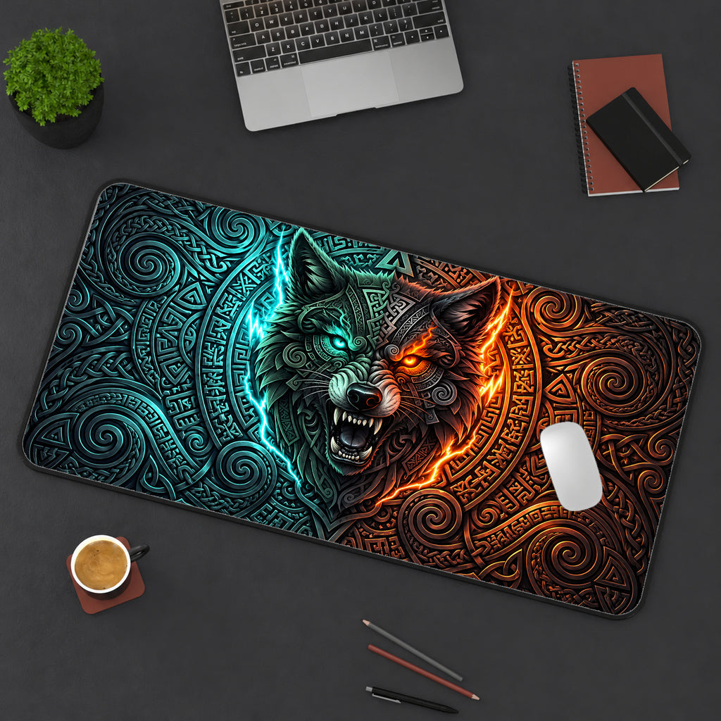 Norse Wolf Emblem Desk Mat — product mockup 3