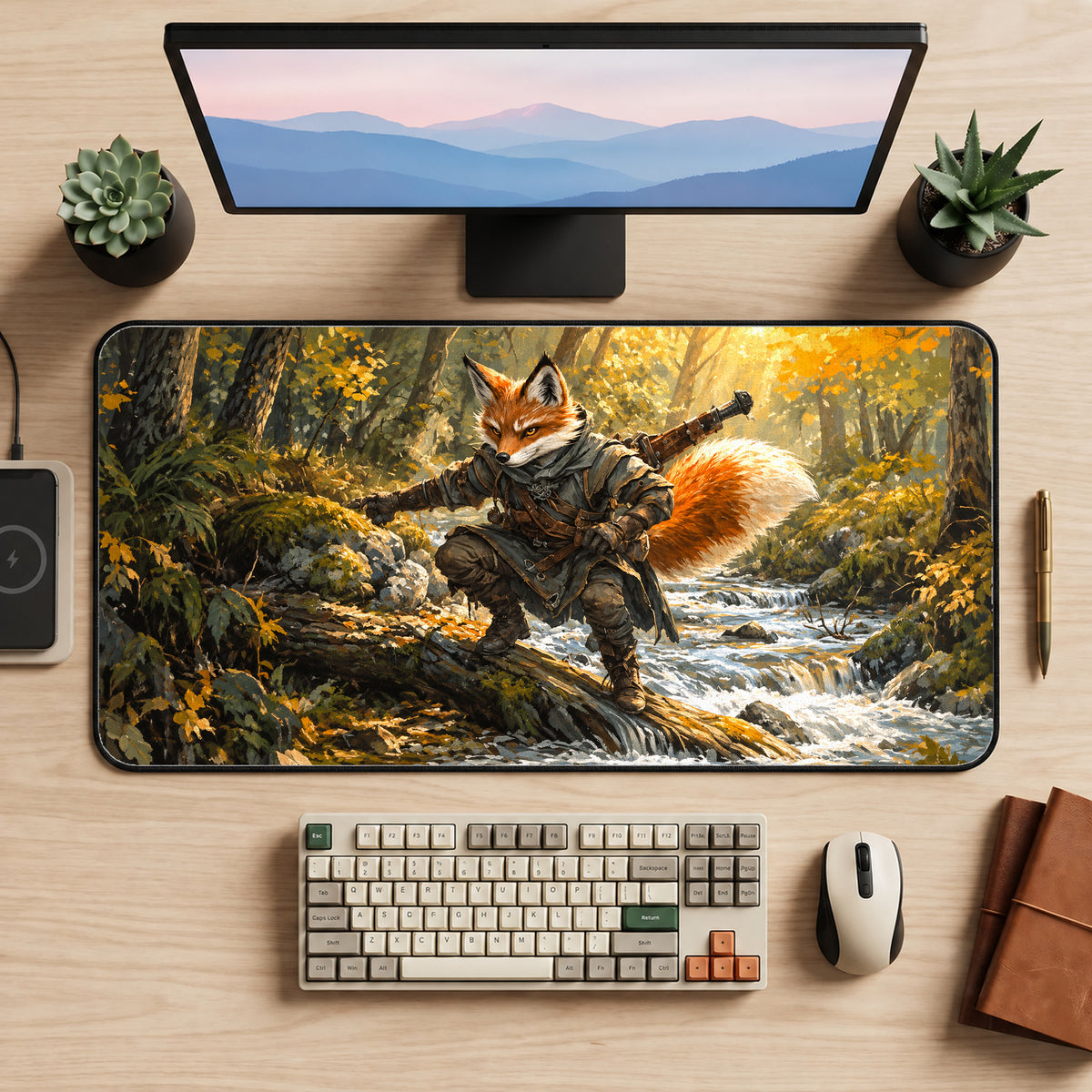 Woodland Fox Adventurer Desk Mat — product mockup 2