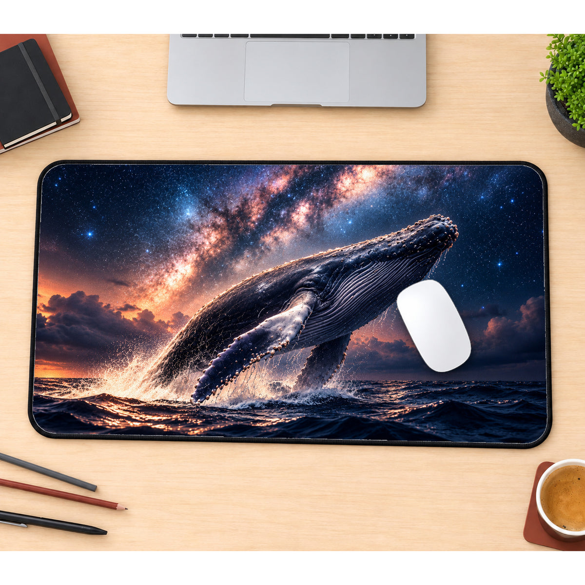 Starlit Humpback Whale Desk Mat — product mockup 1