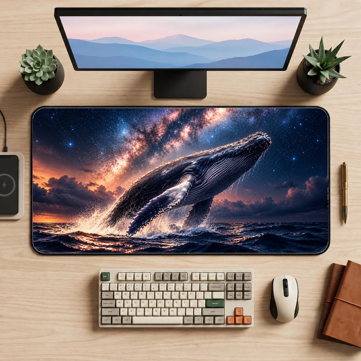 Starlit Humpback Whale Desk Mat — product mockup 2