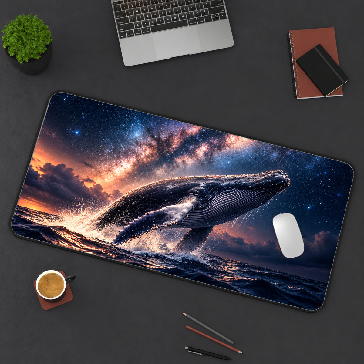 Starlit Humpback Whale Desk Mat — product mockup 3