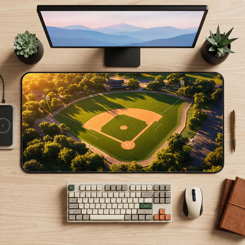 Baseball Themed Desk Mat Mousepad For Baseball Fans - Baseball Field Overhead View - Oversized Desk pad Mouse Pad - Gift for Son or Husband — workspace mockup 1