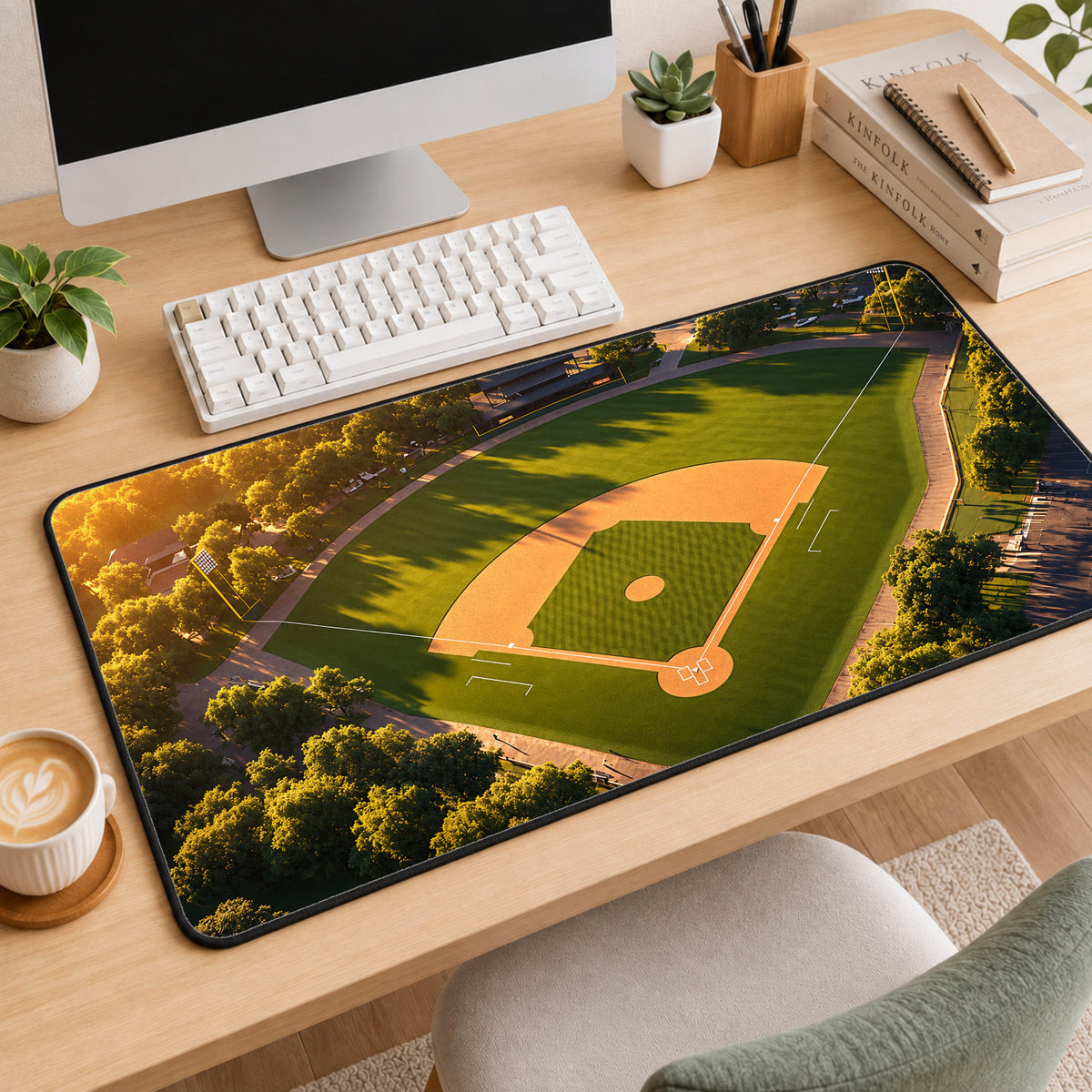 Baseball Themed Desk Mat Mousepad For Baseball Fans - Baseball Field Overhead View - Oversized Desk pad Mouse Pad - Gift for Son or Husband — workspace mockup 2