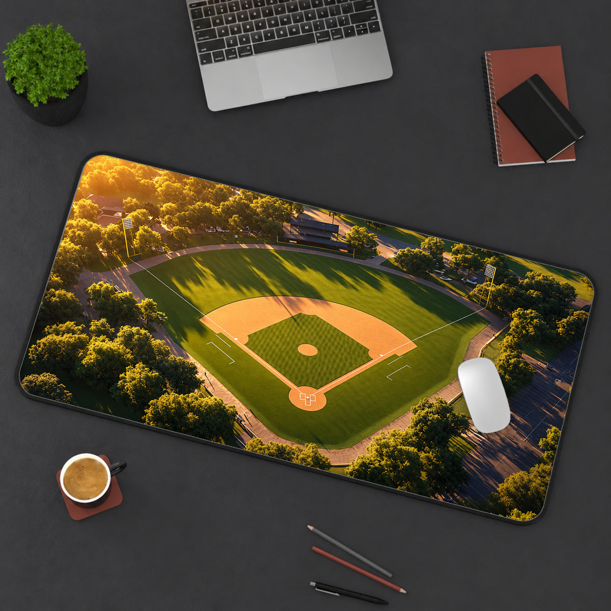 Baseball Themed Desk Mat Mousepad For Baseball Fans - Baseball Field Overhead View - Oversized Desk pad Mouse Pad - Gift for Son or Husband — workspace mockup 3