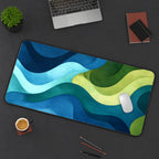 Blue Green Earth waves abstract desk mat Topographical map pad geographic dice game cards playmat nature coworker makeup dressing table — workspace mockup 3
