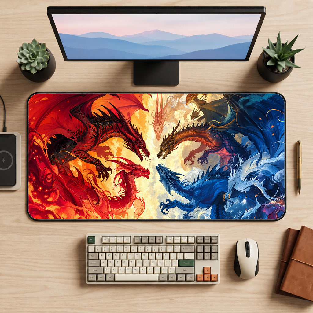 Clash of Dragon Realms - TCG Playmat - Gamer Desk Pad - PC Gamer Mat - Gamer Gift - rpg Gifts - CCG Play Mat - Gift for Boyfriend or Son — workspace mockup 1