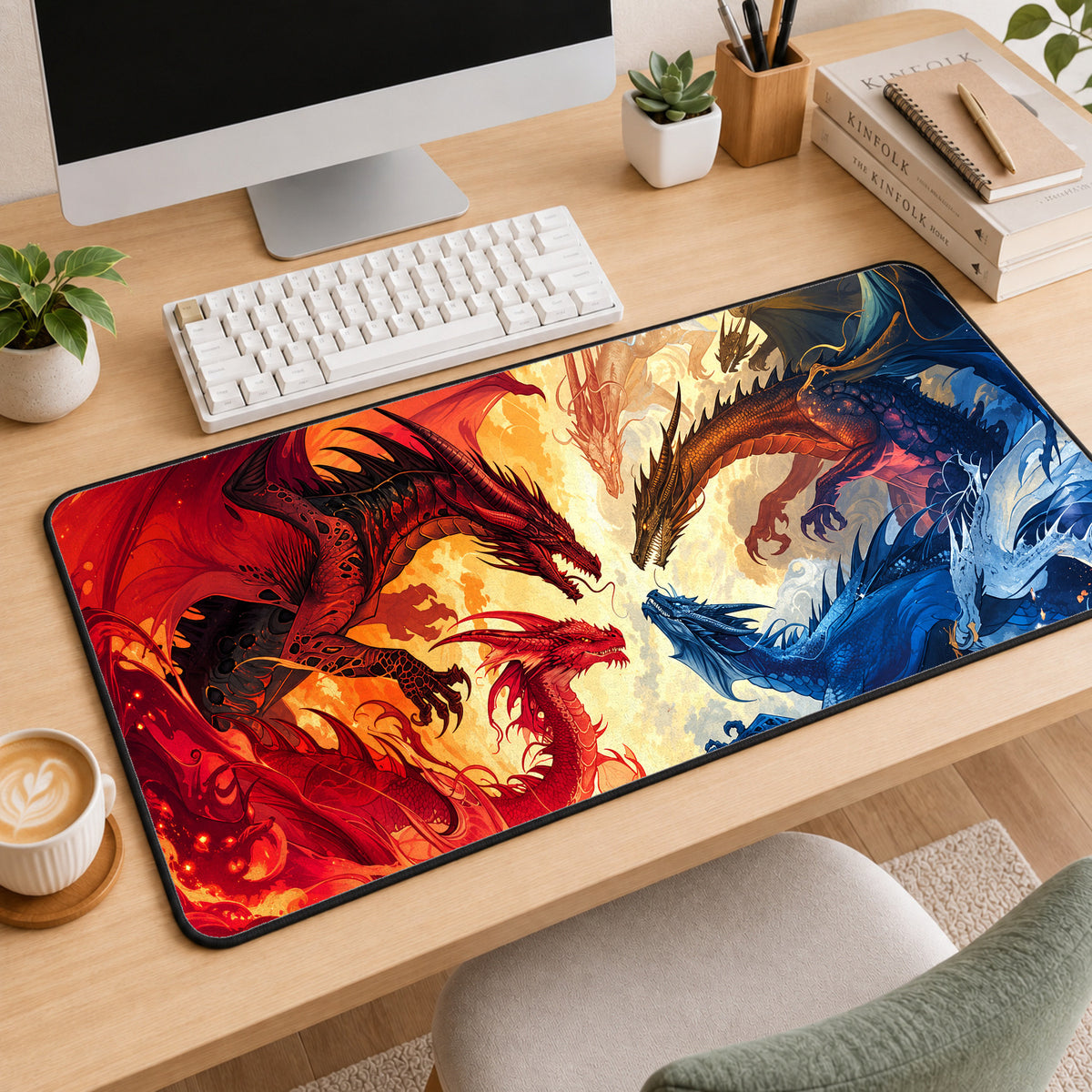 Clash of Dragon Realms - TCG Playmat - Gamer Desk Pad - PC Gamer Mat - Gamer Gift - rpg Gifts - CCG Play Mat - Gift for Boyfriend or Son — workspace mockup 2