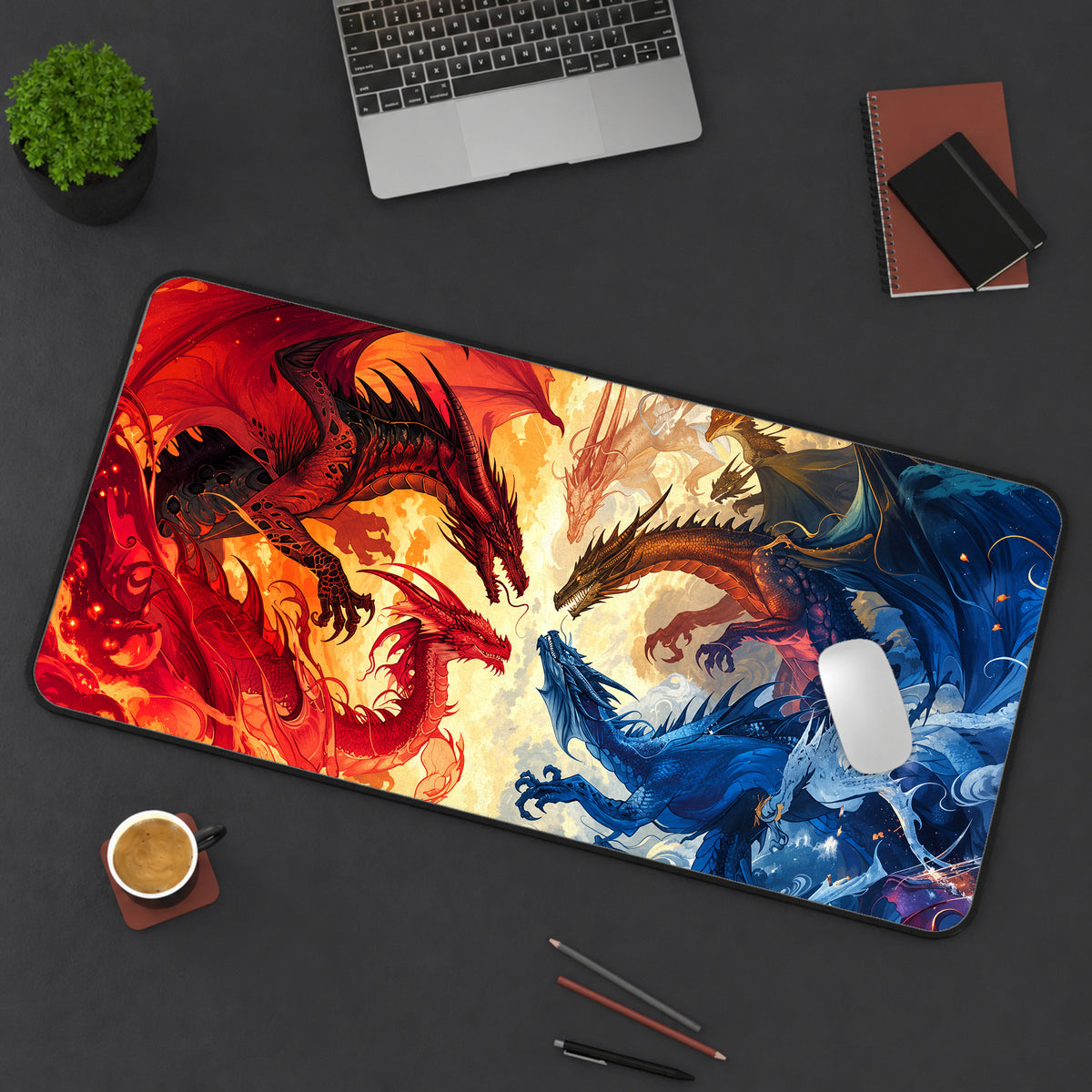 Clash of Dragon Realms - TCG Playmat - Gamer Desk Pad - PC Gamer Mat - Gamer Gift - rpg Gifts - CCG Play Mat - Gift for Boyfriend or Son — workspace mockup 3