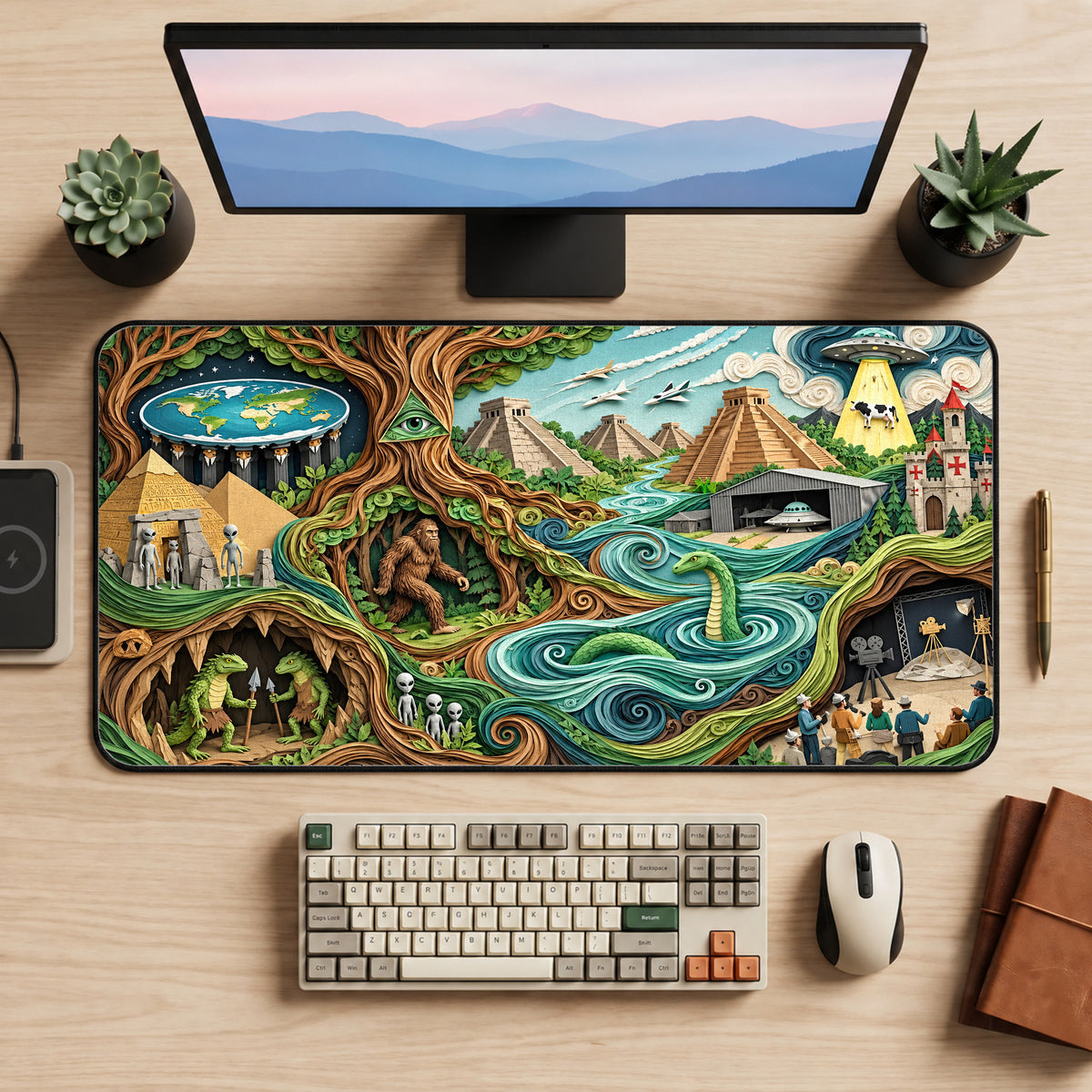 Conspiracy Theories Desk Mat Mousepad — workspace mockup 1