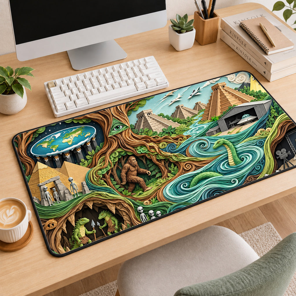 Conspiracy Theories Desk Mat Mousepad — workspace mockup 2