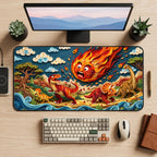 Kawaii Desk Mat Mousepad Featuring Funny Dinosaur Apocalypse Scene — workspace mockup 1