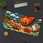 Kawaii Desk Mat Mousepad Featuring Funny Dinosaur Apocalypse Scene — workspace mockup 3