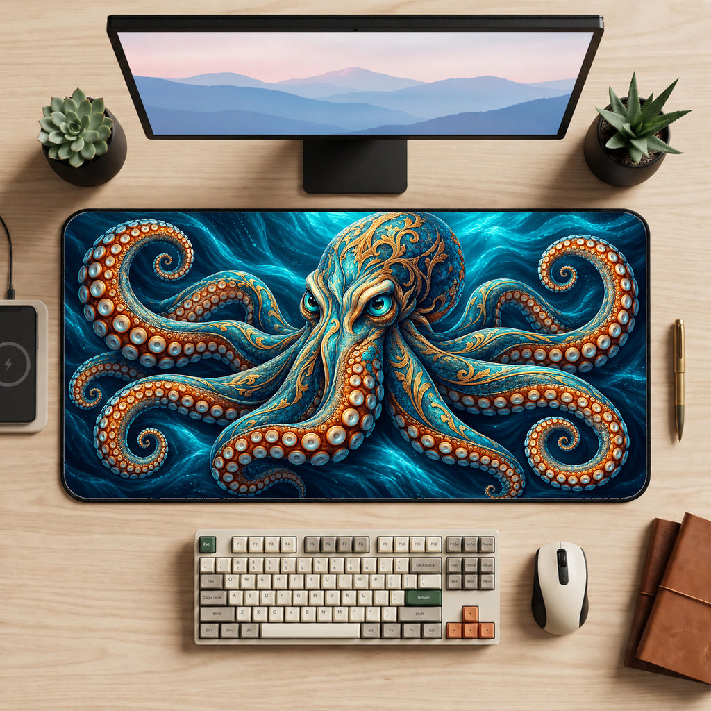 Large Mouse Pad, Dazzling Octopus Large Desk Mat, XL Desk Pad, Cute Mousepad, Aesthetic Desk Protector, Kawaii Deskmat — workspace mockup 1