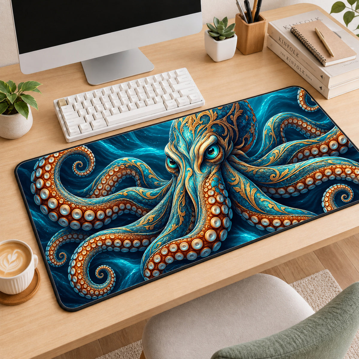 Large Mouse Pad, Dazzling Octopus Large Desk Mat, XL Desk Pad, Cute Mousepad, Aesthetic Desk Protector, Kawaii Deskmat — workspace mockup 2