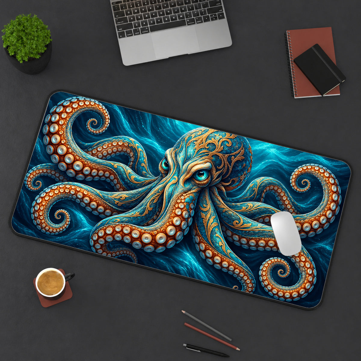 Large Mouse Pad, Dazzling Octopus Large Desk Mat, XL Desk Pad, Cute Mousepad, Aesthetic Desk Protector, Kawaii Deskmat — workspace mockup 3