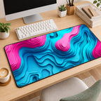 Pink Teal Topographical desk mat lines gift map topo geographic abstract girl dorm décor blue magenta extra large contour wave erosion — workspace mockup 2