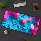 Pink Teal Topographical desk mat lines gift map topo geographic abstract girl dorm décor blue magenta extra large contour wave erosion — workspace mockup 3