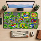 Retro Kids Map Desk Mat, 90s Nostalgia Play Carpet Mouse Pad, XL Gaming Mousepad — workspace mockup 1