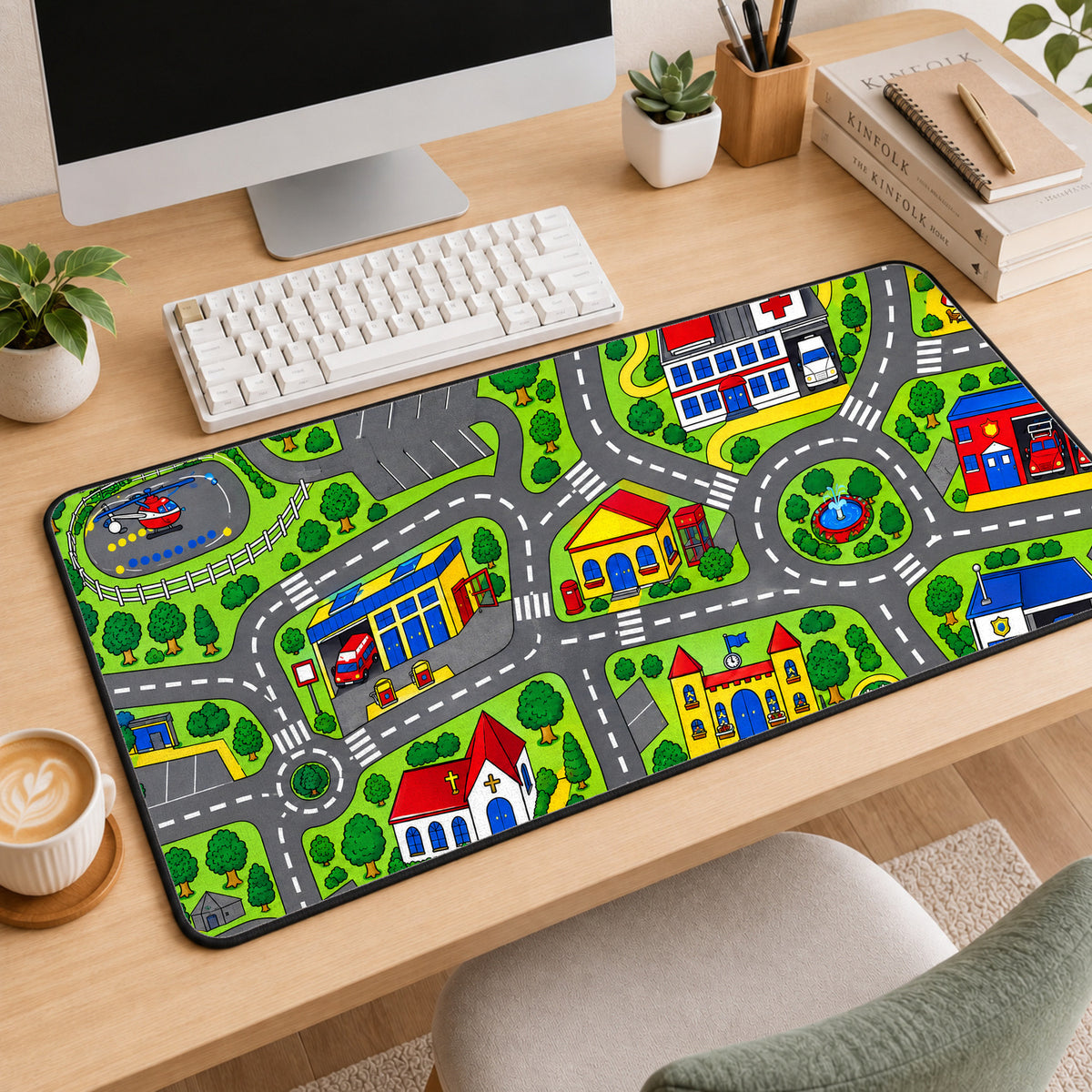Retro Kids Map Desk Mat, 90s Nostalgia Play Carpet Mouse Pad, XL Gaming Mousepad — workspace mockup 2