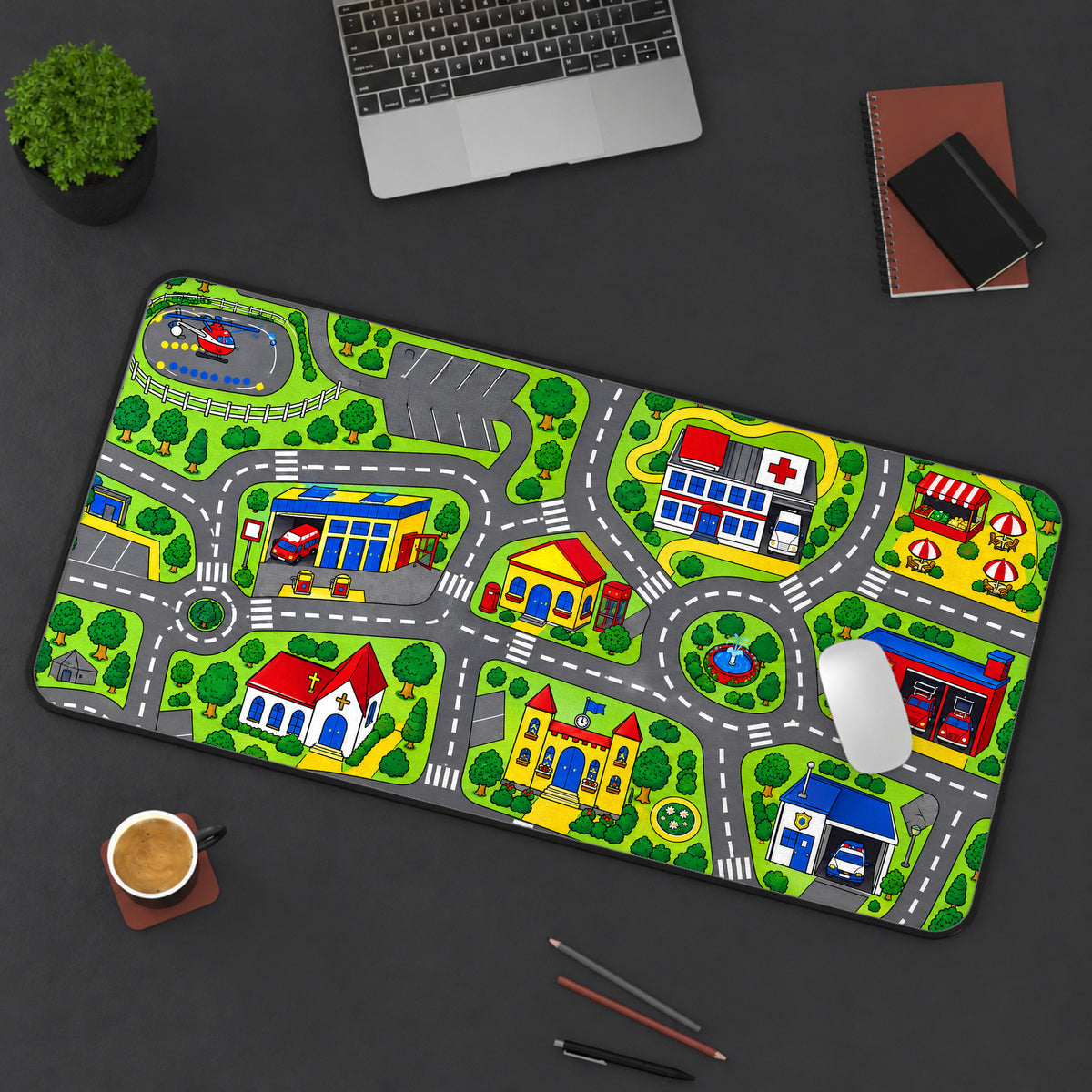 Retro Kids Map Desk Mat, 90s Nostalgia Play Carpet Mouse Pad, XL Gaming Mousepad — workspace mockup 3