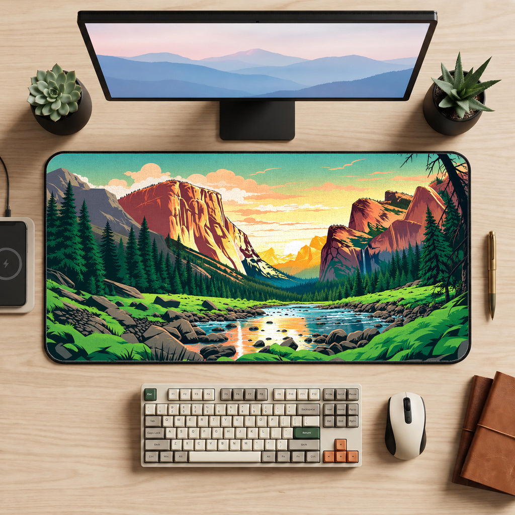 Yosemite National Park, Kawaii Mousepad, Cute Desk Decor, Yosemite Desk Mat, Large Gaming Mousepd XL, Gamer Mouse Pad — workspace mockup 1