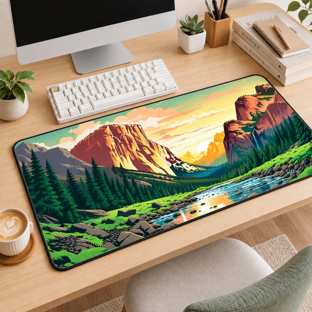 Yosemite National Park, Kawaii Mousepad, Cute Desk Decor, Yosemite Desk Mat, Large Gaming Mousepd XL, Gamer Mouse Pad — workspace mockup 2