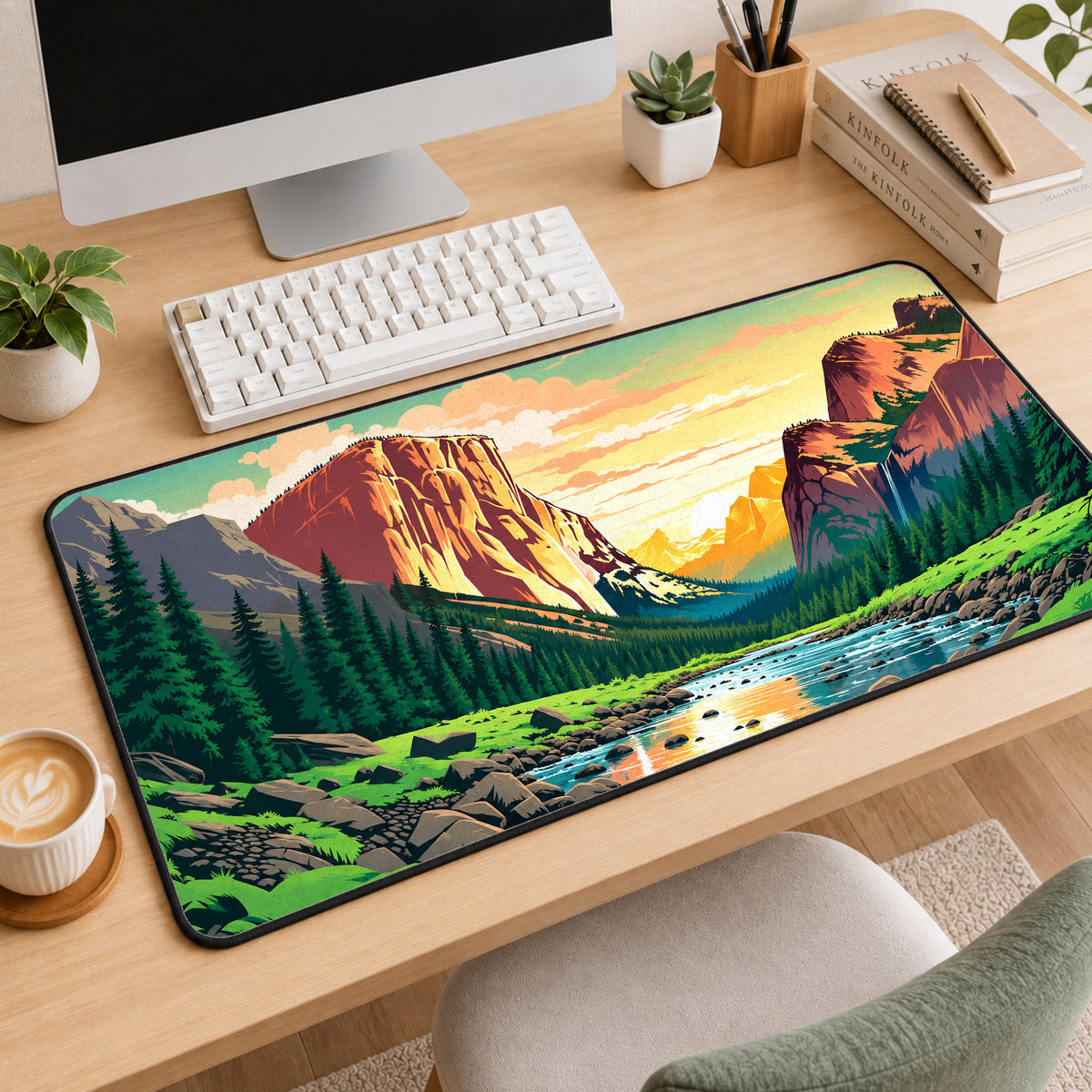 Yosemite National Park, Kawaii Mousepad, Cute Desk Decor, Yosemite Desk Mat, Large Gaming Mousepd XL, Gamer Mouse Pad — workspace mockup 2